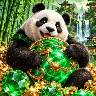 Panda hugging a jade orb among bamboo and gold coins, original CYL88 artwork